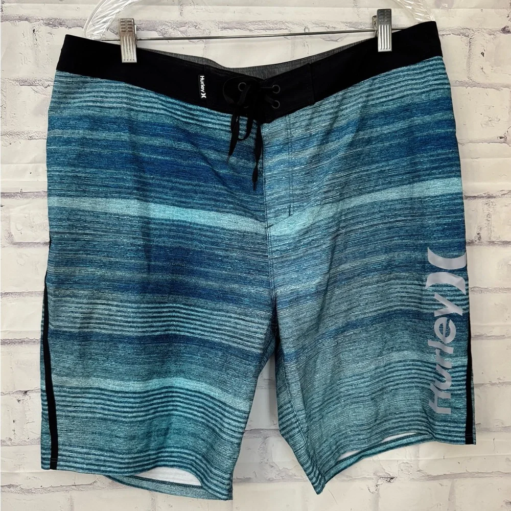 Hurley Phantom Size 36 Sandbar Board Shorts Swim Trunk Blue Striped Surf